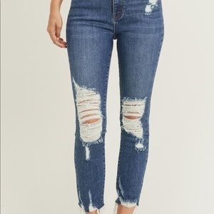 COPY - High Rise distressed raw him skinny jeans by Risen